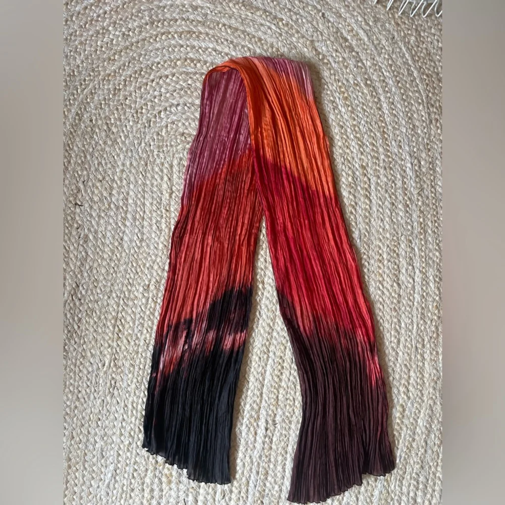 Vibrant Red and Orange Pleated Scarf gradient scarf long shawl